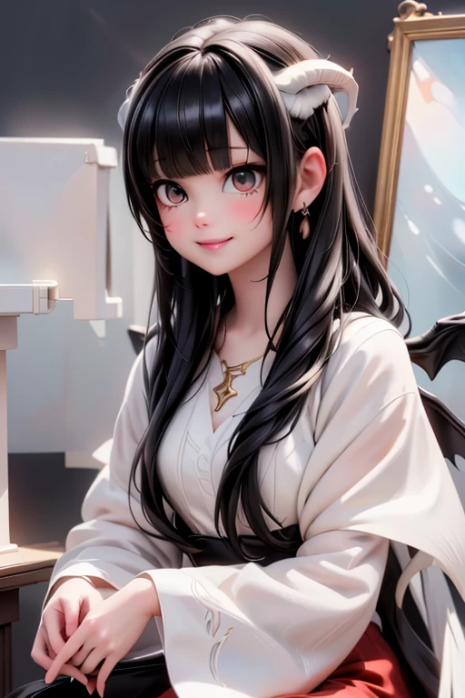 // Pose
((Close_up)),
// Style
beautiful detailed skin, (cute:1.2), (black hair), sparkling eyes, (white pale skin), (demon wings), (demon horns), (depth of field), soft light, Lens Glow,
// Features
smiling, floating hair,
// Character
movie scene, cinematic, full colors, 4k, 8k, 16k, RAW photo, masterpiece, professionally color graded, professional photography,
a (1demon girl), hair up, soft clean focus, realistic lighting and shading, (an extremely delicate and beautiful art)1.3, elegant, active angle, dynamism pose,
// Fashion
(black hair), (((red))) dress, black necklace, red earrings, intrincated hairstyle, red smokey eyes make_up,
// Quality
RAW photo, portrait, best quality, high res,
// Background
fantasy garden at night, full moon