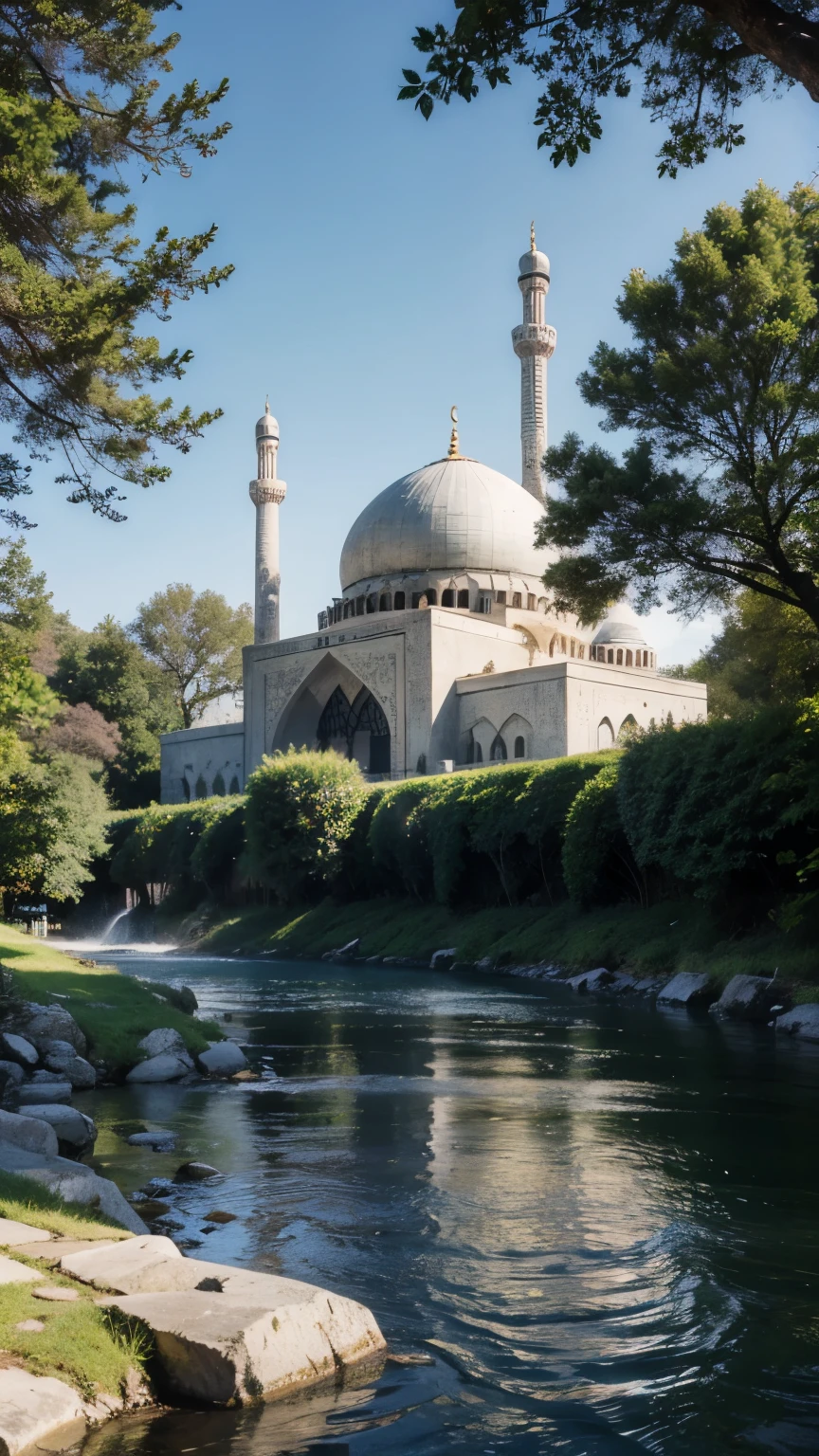 mosque, beautiful, exterior, trees,  sexy, river 