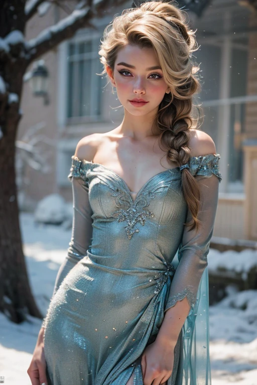 ((best quality)), ((masterpiece)), (detailed), perfect face princess Elsa, sexy princess, Elsa hairstyle, sexy dress , wolf curvy body 