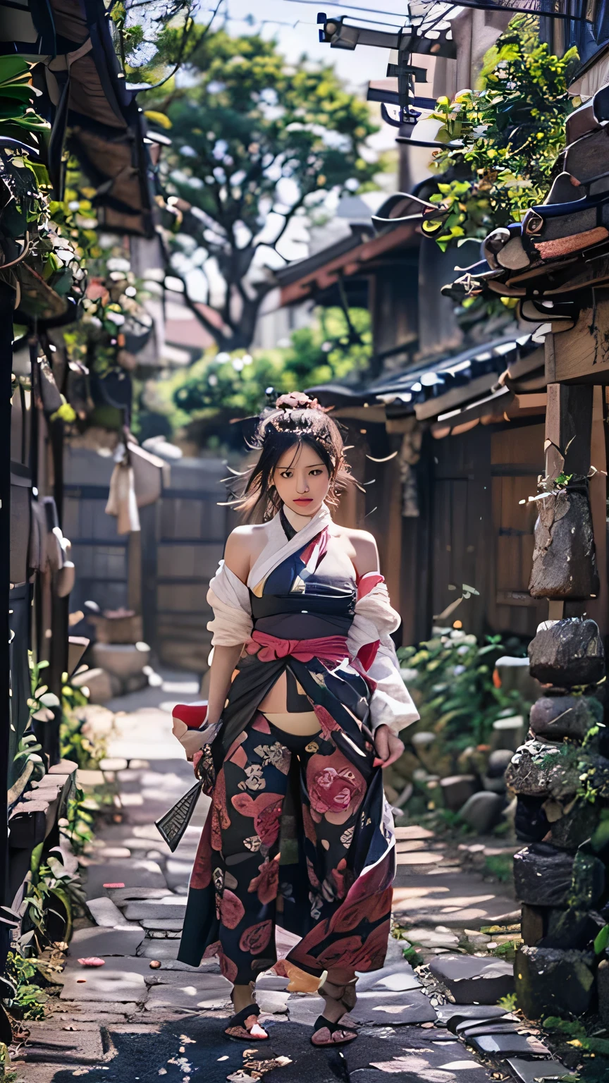 ((The background is the village of Shinobi:1.5)、Female ninja training in the village)、(Realistic、Like a photograph、Live Action、8k, Photorealistic, RAW Photos, Best image quality: 1.4), Single-lens reflex camera、RAW Photos, highest quality, Realistic, Highly detailed CG Unity 8k wallpaper, Written boundary depth, Cinematic Light, Lens flare, Ray Tracing, Realistic background、((waso:1.5、ninjya:1.3、kunoichi:1.4、skirtlift)、Sexy Ninja:1.37、Get into a fighting stance:1.3、Ninjutsu activation:1.2、Trained abdominal muscles、Big Breasts、Pull up the hem to reveal your underwear:1.3)、Grey Hair、short hair、Standing in the village、Night Village、((Ultra-dense skin))、 1 girl,Cute Kunoichi、((whole body:1.5)，Looking at the audience:1.1、Glare、I like that style、Pay attention to the details、The perfect outfit、(White skin)、An accurate portrait、Accurate Arm、Accurate feet、Beautiful legs、Precise thighs、Anatomically correct body、View from below