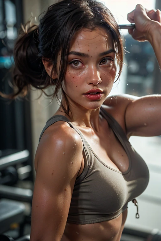 1girl, (((portrait of the most beautiful girl))), beautiful face, ultra detailed eyes, detailed hair, medium short hair, ((fully naked body)), small breast, vagina, ideal body, detail body, best quality, masterpiece, ultra high quality, ultra high resolution, HDR, 8K, cinematic lighting, detail shadows, intricate shadow, Ray tracing, film grain, glare, bokeh, (wind:1.1), (hyperdetailed:1.15), (close up:1.1), (cowboy shot:1.5), (beautiful night time), ((Inside a beautiful empty gym room)), ((doing pull up workout)), ((body fully wet)), ((strong muscle)), ((abs))