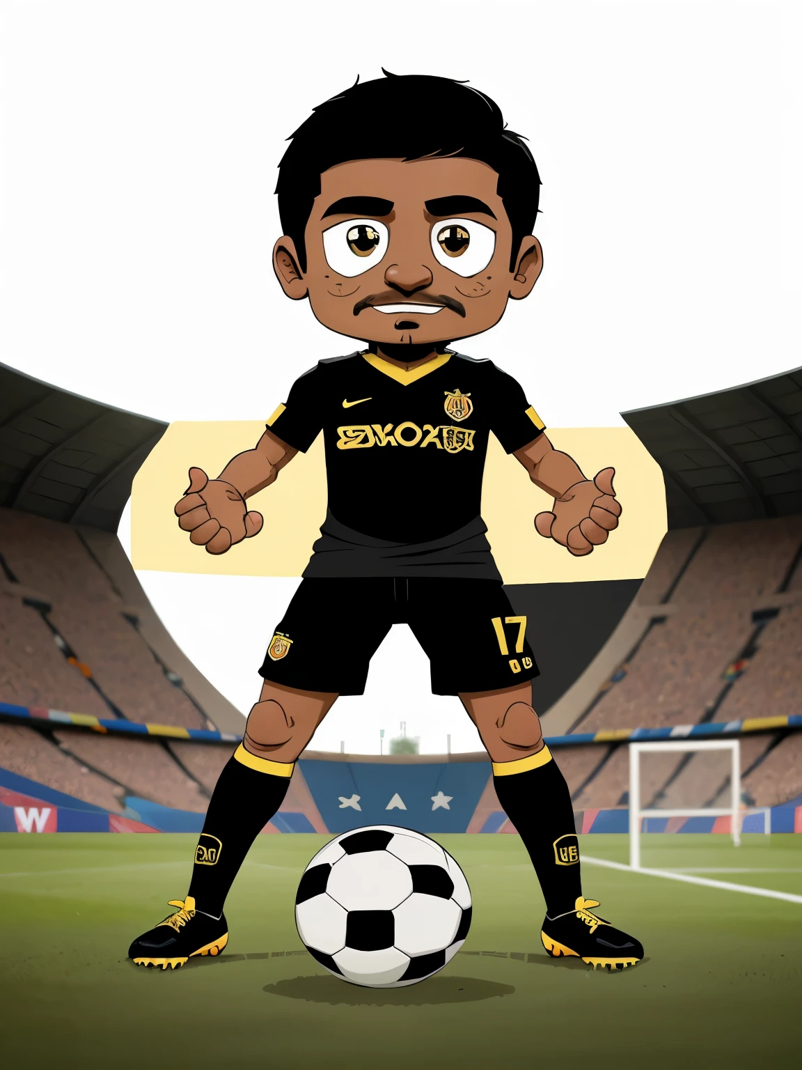 Soccer logo with colors ,negro y dorado ,con la palabra ,mundo futbol,cartoon
