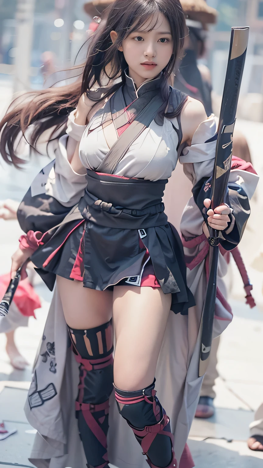 ((The background is the village of Shinobi:1.5)、Female ninja training in the village)、(Realistic、Like a photograph、Live Action、8k, Photorealistic, RAW Photos, Best image quality: 1.4), Single-lens reflex camera、RAW Photos, highest quality, Realistic, Highly detailed CG Unity 8k wallpaper, Written boundary depth, Cinematic Light, Lens flare, Ray Tracing, Realistic background、((waso:1.5、ninjya:1.3、kunoichi:1.4、skirtlift)、Sexy Ninja:1.37、Get into a fighting stance:1.3、Ninjutsu activation:1.2、Trained abdominal muscles、Big Breasts、Pull up the hem to reveal your underwear:1.3)、Grey Hair、short hair、Standing in the village、Night Village、((Ultra-dense skin))、 1 girl,Cute Kunoichi、((whole body:1.5),Looking at the audience:1.1、Glare、I like that style、Pay attention to the details、The perfect outfit、(White skin)、An accurate portrait、Accurate Arm、Accurate feet、Beautiful legs、Precise thighs、Anatomically correct body、View from below