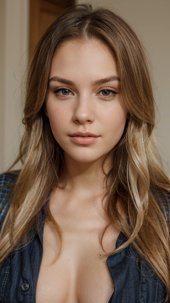 The face of the beautifull american girl, very sexy, young and with long blond hair and very realistic