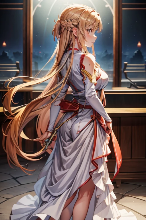 (Full Body Shot, Asuna from Sword Art Online, anime waifu, ArtJam, highest quality, 1 girl, 8k, Very detailed, Cinema Lighting)

Asuna, Loveable anime waifu from Sword Art Online, is  skillfully depicted in a Full Body Shot by the masterful artist, ArtJam. image, Amazing work with great attention to detail, Rendered in stunning 8K resolution, I can vividly depict every intricate detail of her features.. Her long, flowing blonde hair cascades down her back under the Cinema Lighting, Highlight each strand、Reflect the surrounding r