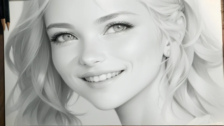 8k, pencil draw carvão, desenho of a woman with a smile on her face, realistic sketch, pencil draw, pencil draw, retrato realista, realism desenho, a pencil draw, professional portrait desenho, hyperrealistic sketch, arte tradicional, retrato detalhado, grafite realista, realistic desenho, feche o retrato, belo retrato detalhado, art sketch, desenho, pencil desenho, sem sombreamento, imagem realista