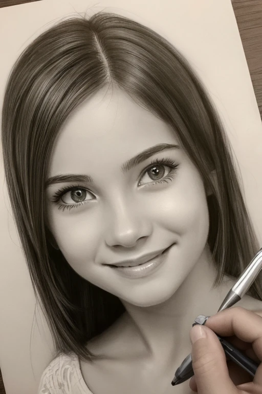 8k, pencil draw carvão, desenho of a woman with a smile on her face, realistic sketch, pencil draw, pencil draw, retrato realista, realism desenho, a pencil draw, professional portrait desenho, hyperrealistic sketch, arte tradicional, retrato detalhado, grafite realista, realistic desenho, feche o retrato, belo retrato detalhado, art sketch, desenho, pencil desenho, sem sombreamento, imagem realista