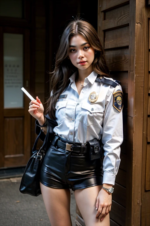 ((best quality)), ((masterpiece)), (detailed), perfect face police USA police  fit body girl police officer uniform 