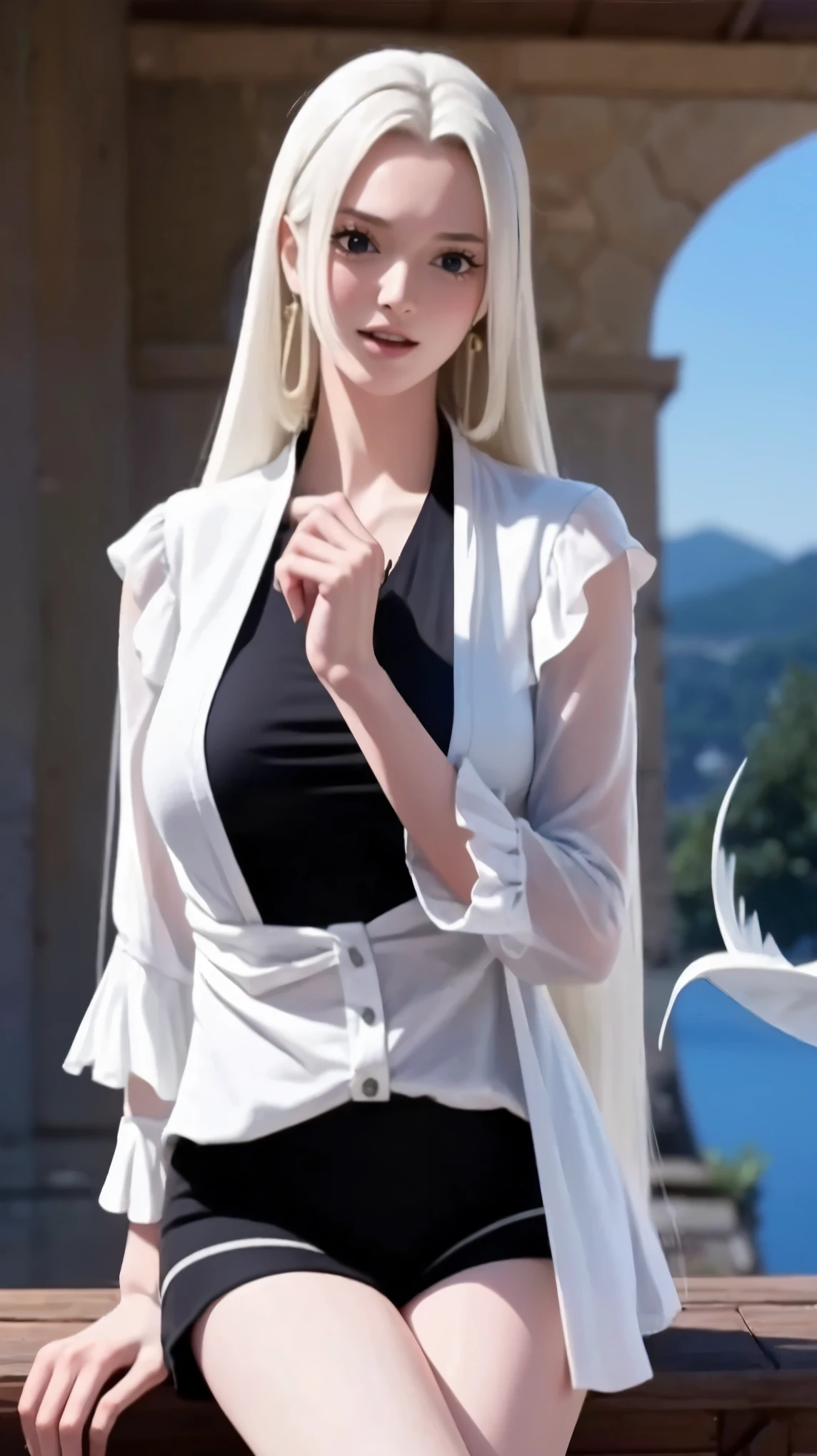 a white hair、Close-up of Miss wearing white mask, Beautiful character painting, guweiz, Gurwitz-style artwork, White-haired god, author:Yang Jie, Epic and beautiful character art, Stunning character art, author:Fan Qi, by Wuzhun Shifan, pixiv Art Street Guviz, Single ponytail, insult, High Ponytail, Tall and big, Long legs, (sleeveless lace shirt), (shorts), (Striped )), ((Striped )), Walk, elegant, dignified, Miss, Beautiful curves, sweet smile, Strong sense of detail and layering, color丰富绚丽, Has a unique texture, rich and colorful, color, vivid, Design Art, 16K, Super detailed, {{illustration}}, {Extremely refined}, {Exquisite surface treatment}, Super detailed, Delicate and shining eyes, {{light}}, 极致light效果, Model: realism, CFG size: 12, Laura: Bright texture (1.35), high quality, masterpiece, Exquisite facial features, Delicate hair depiction, Detailed depiction of the eyes, masterpiece, best quality, Ray tracing, Extremely detailed CG unified 8k wallpaper, masterpiece, best quality, (1 girl), 完美Miss身材, (((Skinny white T-shirt))), beautiful eyes, (Delicate face), short black hair, Tie your hair up, light blue hairpin, Black silk frame glasses, in class, (White skin), (Optimal lighting), (Super intricate details), 4k unity, (Super detailed CG), Showing off her white legs, , Hot Pants, shorts,