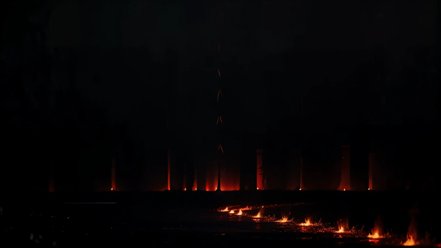 Full HD, black, dark background, rainy only dark and red flames on the bottom, high quality empty, rainy ambience, night, black, red conffets