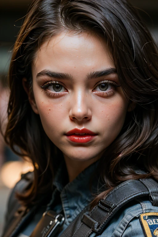 ((best quality)), ((masterpiece)), (detailed), perfect face police USA police fit body girl police officer uniform police duty super detailed face lips eyes skin super fake red lips super pumped lips full body portrait