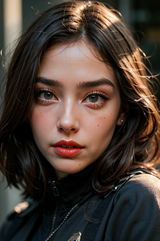 ((best quality)), ((masterpiece)), (detailed), perfect face police USA police fit body girl police officer uniform police duty super detailed face lips eyes skin super fake red lips super pumped lips full body portrait