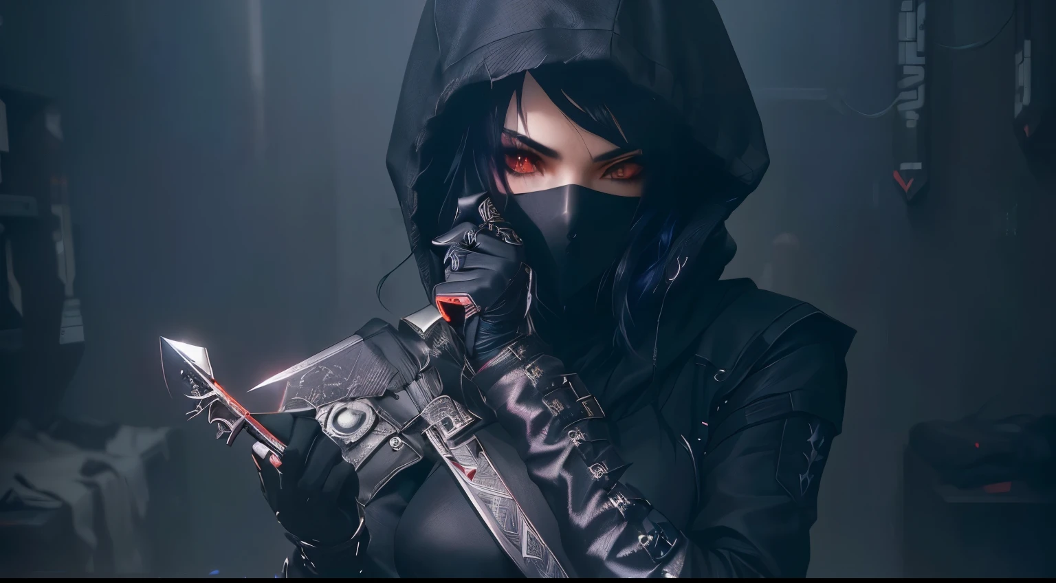 arafed woman in black hoodie holding a knife and a knife, beautiful female assassin, female assassin, cyberpunk assassin, an edgy teen assassin, beautiful rogue lady, female rouge assassin, portrait of female rogue, fantasy character photo, female thief, seductive cyberpunk dark fantasy, goth ninja, gothic - cyberpunk, mysterious girl, female occultist, inspired by Leng Mei