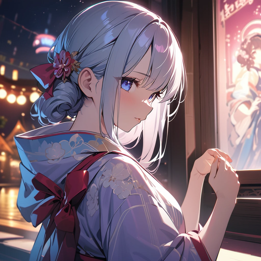 (Absurd:1.5), (masterpiece:1.3), highest quality, Absolute Resolution, unity 8k wallpaper, (figure: 0.8), (Beautiful fine details: 1.6), Highly detailed face,Face close-up,  perfection Lighting, Extremely detailed CG, (perfection (hand, perfectionな解剖学), 1 girl, wear Kimono, Night cityscape