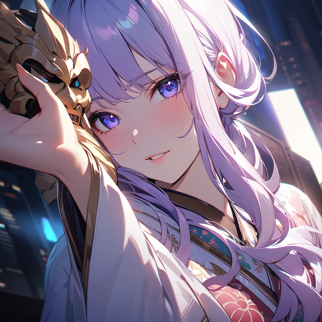 (Absurd:1.5), (masterpiece:1.3), highest quality, Absolute Resolution, unity 8k wallpaper, (figure: 0.8), (Beautiful fine details: 1.6), Highly detailed face,Face close-up, perfection Lighting, Extremely detailed CG, (perfection (hand, perfectionな解剖学), 1 girl, wear Kimono, Night cityscape