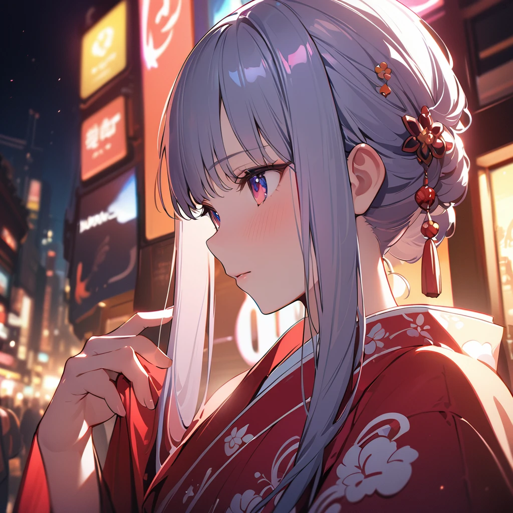 (Absurd:1.5), (masterpiece:1.3), highest quality, Absolute Resolution, unity 8k wallpaper, (figure: 0.8), (Beautiful fine details: 1.6), Highly detailed face,Face close-up, perfection Lighting, Extremely detailed CG, (perfection (hand, perfectionな解剖学), 1 girl, wear Kimono, Night cityscape