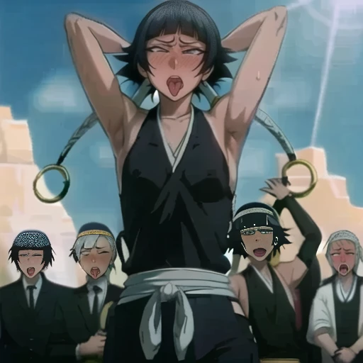 ( Animation screenshots:1.1),(Super delicate skin),(Ahegao), (flat chest:1.4), (The nipples can be seen through the clothes),(muscular:1.35),flirtatious, 1 female, solitary, Black flowing hair, eternal, Japanese clothing, No underwear,Small Breasts, No eyeballs, For the audience, Looking at the audience, tired, From below, (Exposed armpit:1.1), ((armpit:1.2)), Sexy pose, (sweat),(More and more sweat),(Ahegao), (Roll your eyes), Naughty face, blush, open mouth, Sticking out tongue, saliva, Slobber,Runny nose,Sloppy person,Skinny