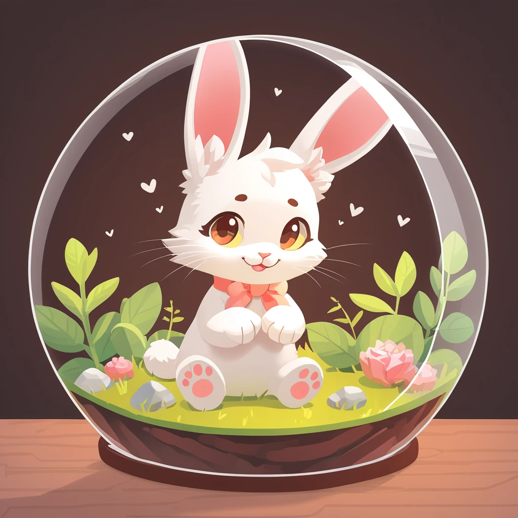 Young Cat in rabbit  terrarium art style with background
