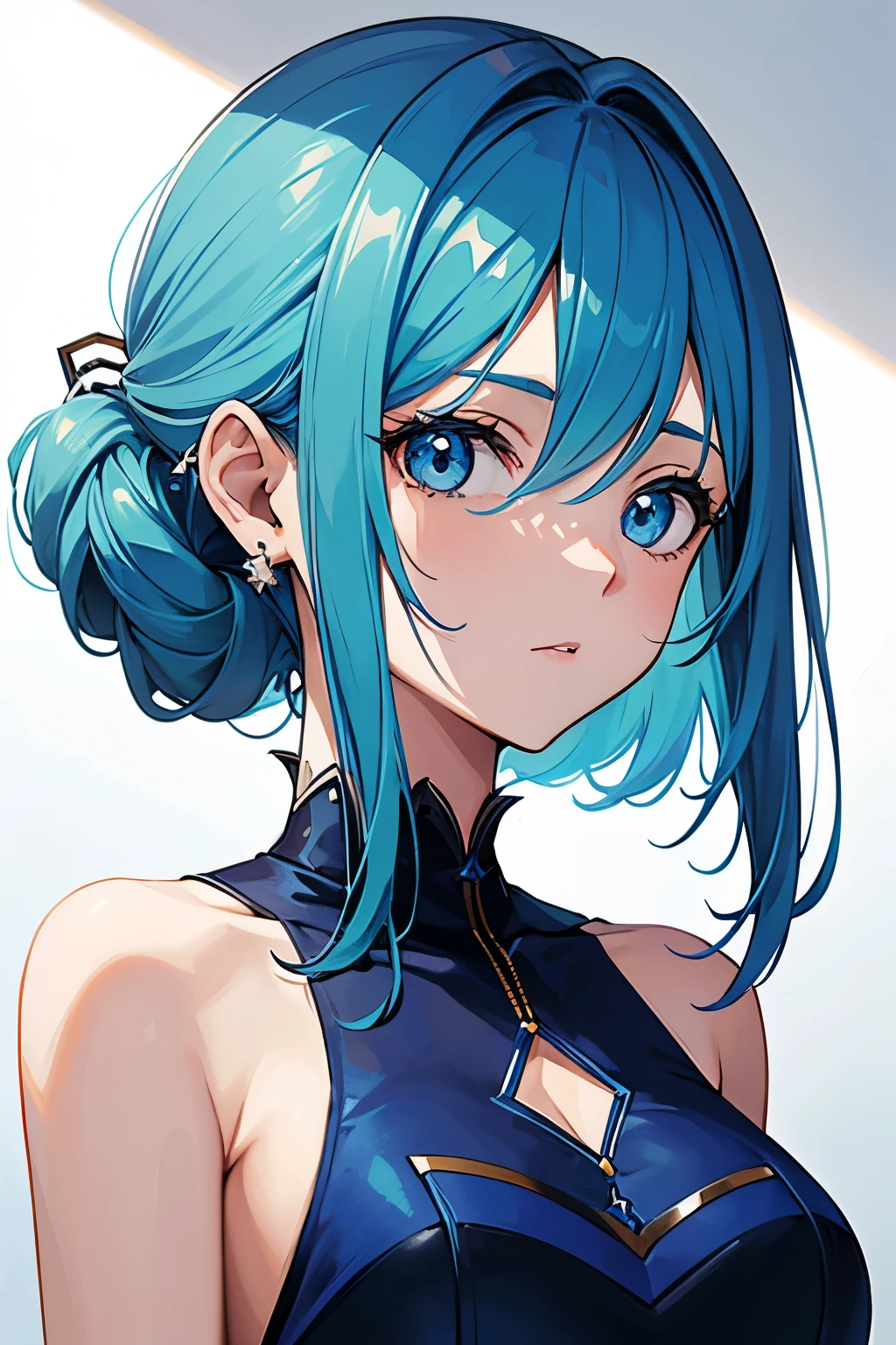 4K,8K,(masterpiece), (Highest quality), (Very detailed), (Disheveled Hair), (shape), (topless), Are standing, Fashion Model,Silver Hair、whole body、 Looking at the audience, (interview), (Simple Background), Beautiful and beautiful eyes, Delicate and beautiful face, floating, (High saturation), (topless), topless, (Shine), Focus on the face, ponytail, Ayaka Kamisato, Light blue hair, bangs, Hair Ring, floating flowers, floating hair, (The Shining), Best lighting, Best Shadow, topless