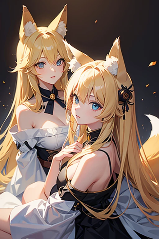masterpiece, highest quality, High resolution,Follow the prompts、Anime Style、Blonde、Long Hair、Fox ears、Fox's Tail、negligee、