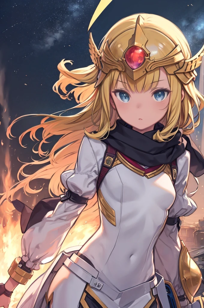(((masterpiece))),16k,highest quality, figure, Earth, water,fire,Wind,space,One girl,Blonde Hair,Beautiful mechs,Shiny Armor,Eagle Helmet,Beautiful Face,scarf,paper_cut,Browsing Caution