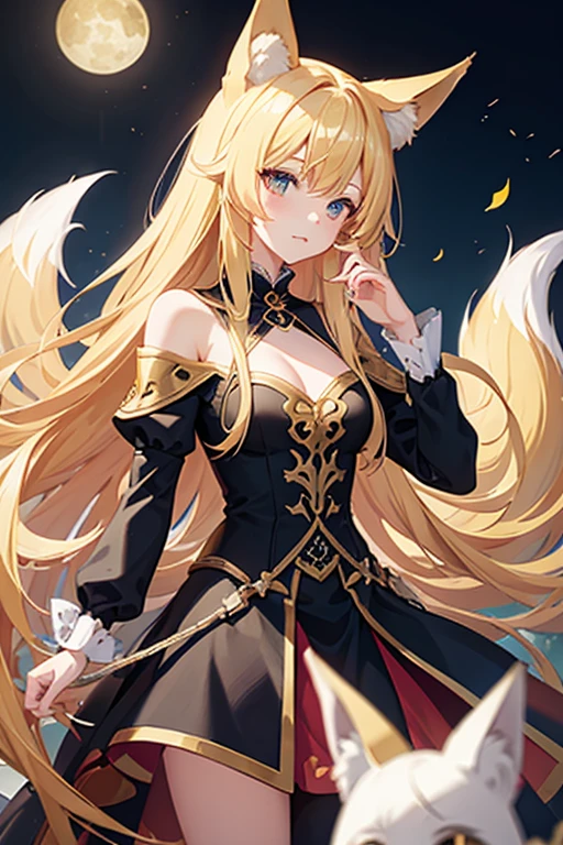 masterpiece, highest quality, High resolution，Follow the prompts、Anime Style、Blonde、Long Hair、Fox ears、Fox&#39;s Tail、negligee、