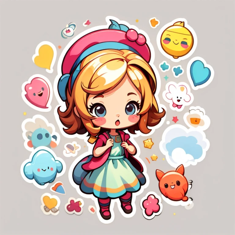 Stickers,1 love,Adorable,cute,Adorable,Simple Chibi Background,Wear a nice dress,Wear a hat, Super Heroine, Fly away