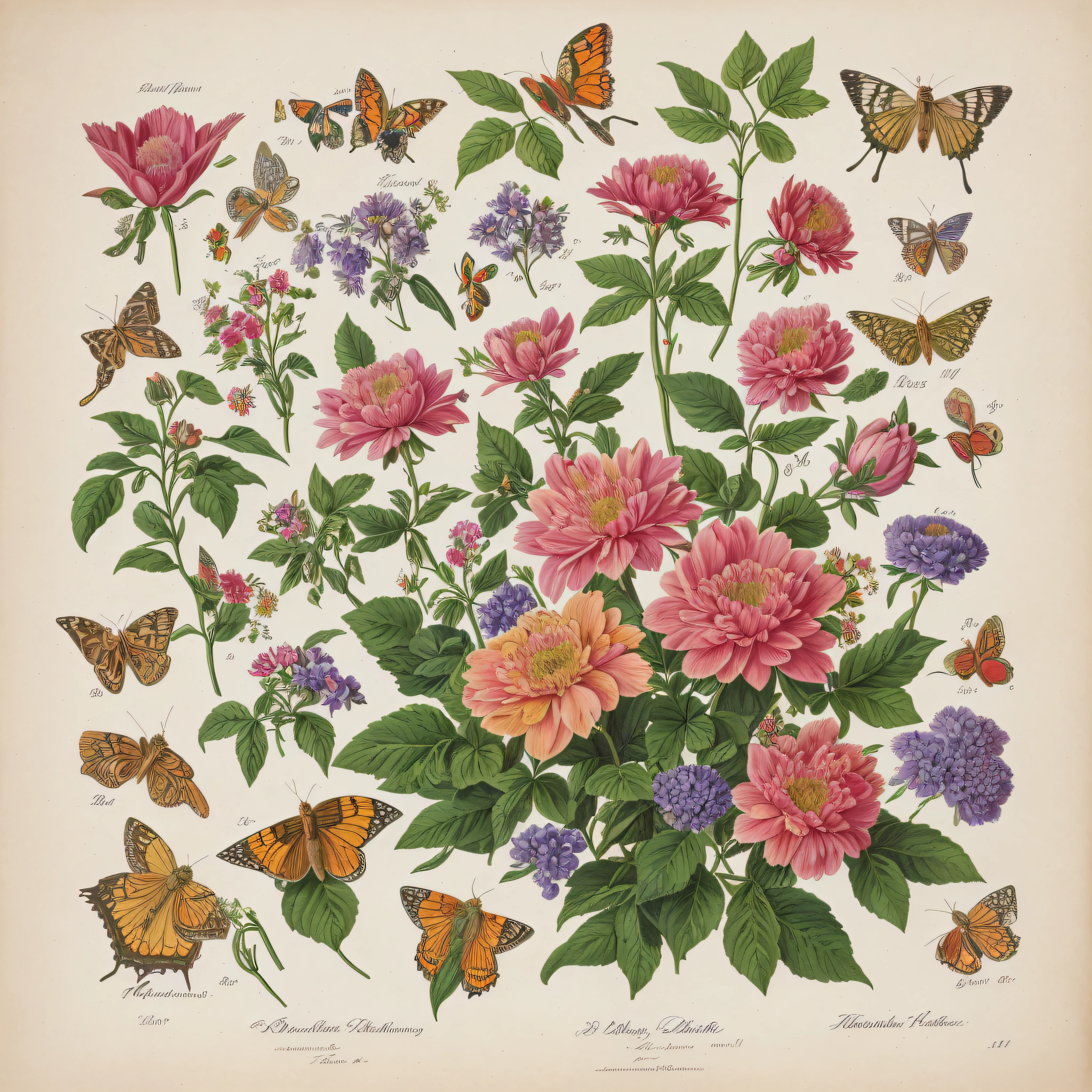 (beste-Qualit: 1.2), (Detailed: 1.2), (tmasterpiece: 1.2), Vintage botanical butterfly illustrations, bouquet (1770-1775) in high resolution by John Edwards