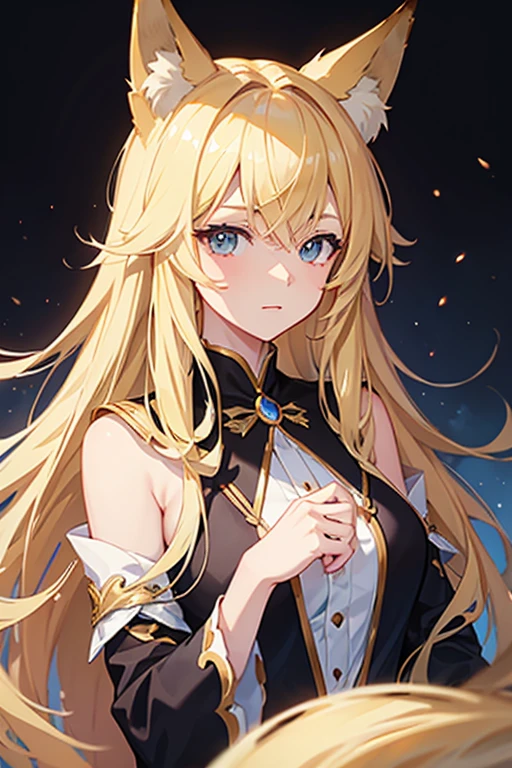 masterpiece, highest quality, High resolution,Follow the prompts、Anime Style、Blonde、Long Hair、Fox ears、Fox's Tail、kimono