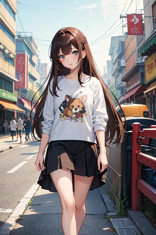 masterpiece, highest quality, High resolution，Follow the prompts、Anime Style、Brown Hair、Long Hair、Dog-walking