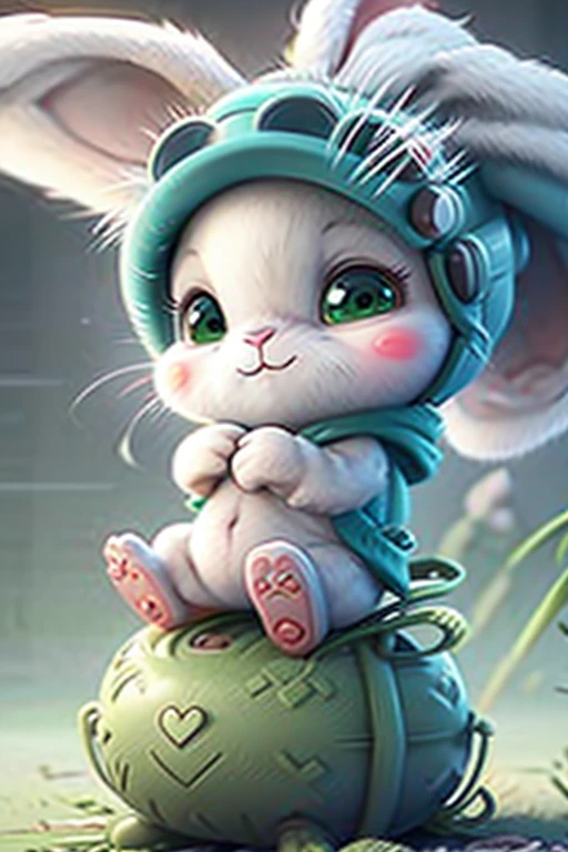 Cartoon animal design, Flat style cute rabbit full body photo, Simple but still stylish, Fresh flat style, Cyberpunk elements are used freely, The front shows a charming and cute posture, Feet down，Pose cute