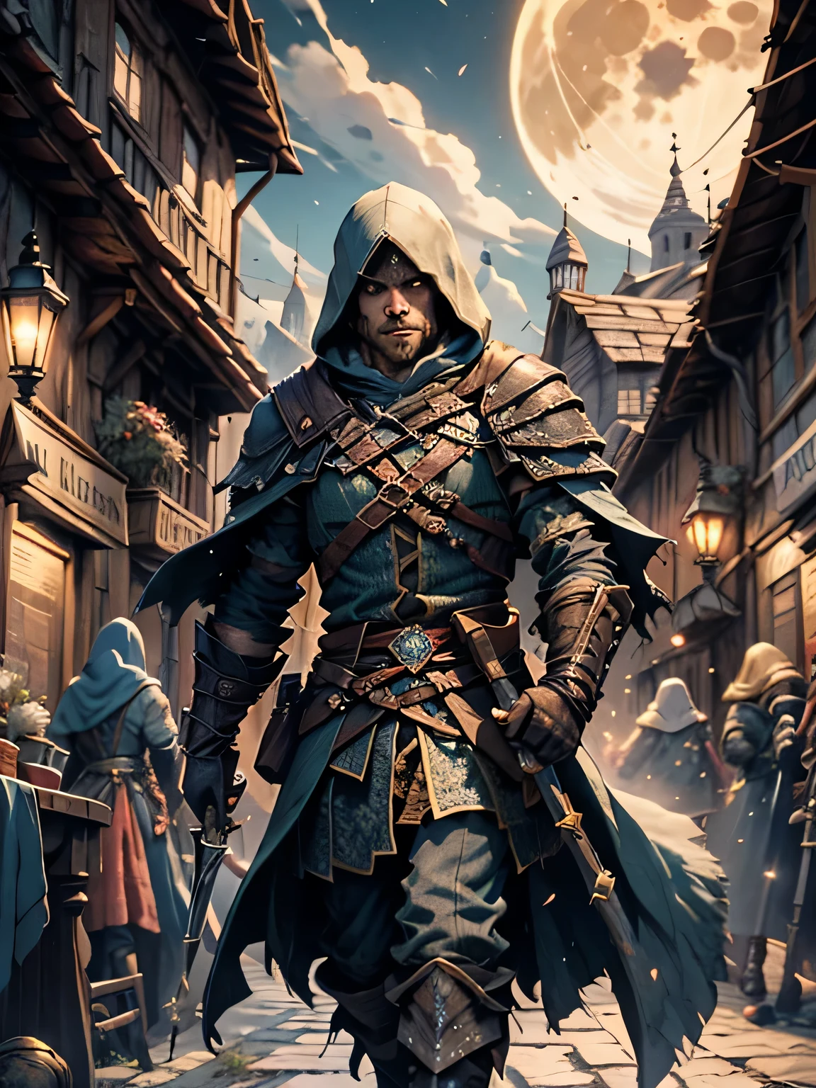 Imagine a scenario reminiscent of Assassin's Creed, where a skilled rogue, clad in a dark hooded cloak, prowls the labyrinthine alleys of a bustling city. In the heart of the metropolis lies a grand palace, heavily guarded and brimming with riches. Our rogue, a master of stealth and agility, infiltrates the fortified walls under the cover of nightfall. Scaling the ancient architecture with acrobatic prowess, they evade the vigilant eyes of patrolling guards. Inside the palace, they navigate through opulent chambers adorned with priceless treasures, their mission cloaked in secrecy. With every step, they inch closer to their target—a powerful figure whose downfall will alter the course of history. As the moon casts its silvery glow over the city, the rogue's blade remains poised, ready to strike with deadly precision in the heart of darkness