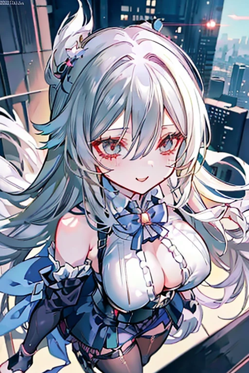 Big breasted anime girl, (corset dress: 1.2), (stockings), (Big smile), (whole body), (people々々I focus), (Long white hair), (View from above), (Hair in one eye),Enchanting anime girl, Best anime 4K Kona-chan wallpapers, Attractive anime girl, 4k anime wallpaper, 4K Manga Wallpaper, Detailed digital anime art, Anime Best Girls, Beautiful Anime Girls, cyber punk, Detailed anime artwork, Beautiful and attractive anime women