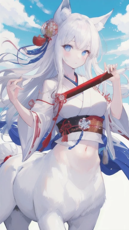 Many sword wounds、Heavy bleeding、Cute white underwear with ribbon、Cute white bra with ribbon、Japanese sword and longbow、Light blue cute robe