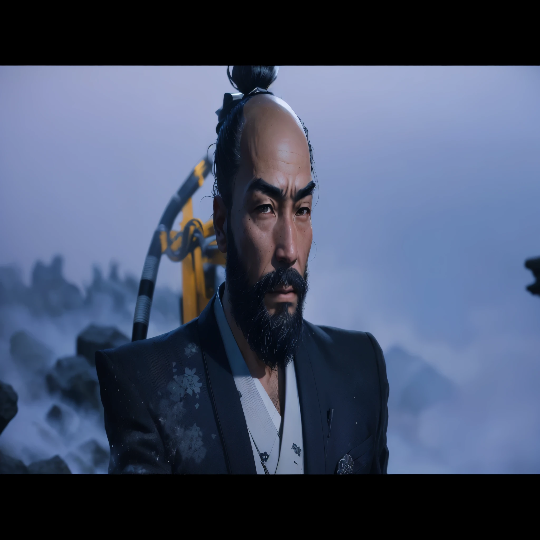there is a man with a beard and a suit on, fantasma de tsushima, ps5 cinematic screenshot, in-game cinematic, ps 4 in cinematic game, inspirado em Kano Sanraku, japonismo 3d 8k Ultra Detalhado, 8K portrait render, very detailed cinematic, 8K highly detailed face, extremamente detalhado + 8K