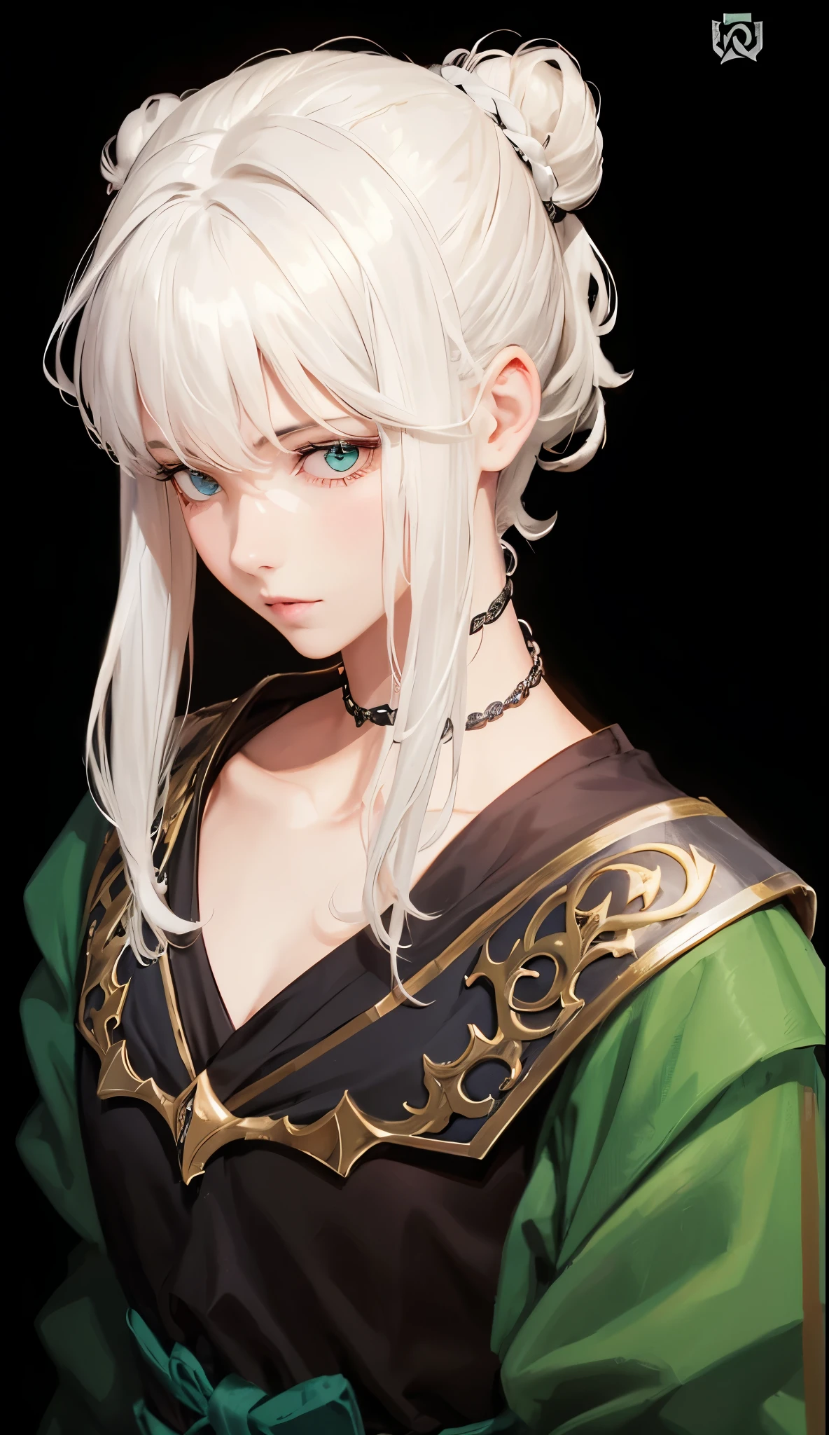 Roupas de eremita, estilo D&D, estilo medieval, roupas leves em verde e preto, Roupas de combate,com braceletes pretos.
