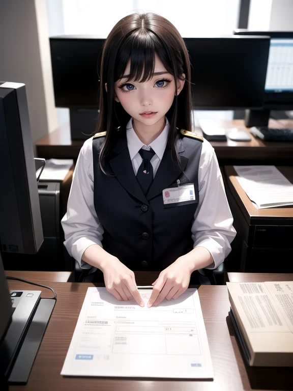 28-year-old Japanese woman,((alone))((Female bank clerk in uniform))((In the bank&#39;s kitchen))(非常にdetailedな肌)(Beautiful female body)(((Rear View)))(美しいBig Breasts)(Big Breasts)(Pale skin)(Pointed Chest),(Erect nipples)(Best image quality)(Hyperrealist portrait),(8k),(Ultra-realistic,最high quality, high quality, High resolution)(high quality texture)(Attention to detail)(Beautiful details)(detailed,Extremely detailed CG,detailed Texture)(Realistic facial expressions,masterpiece,in front,dynamic,bold),(((short pixie cut))),(Very thin hair)(Super Straight Hair:1.5)( sleek bangs,Very light coppery amber hair,Hair in one eye)　((Rimless Glasses)(((She is leaning forward in the kitchen with her hands on the kitchen counter...)))(((The butt is facing the viewer)))(((Accentuate your butt、arched back)))((((In the hot water room)))　(((Stick your ass out)))　(((Accentuate your butt crack)))　(((She is spreading her legs boldly)))　(((The lines of the body are clearly visible)))、(((Depiction of beautiful fingers)))　(((Beautiful body depiction)))　(((Leaning forward)))、(((Full body photo)))　(((Correct ankle orientation)))(((Correct number of legs)))　(((Accurate Body Composition)))　(((正確な後ろからのFull body photo)))(((Exact number of hands)))