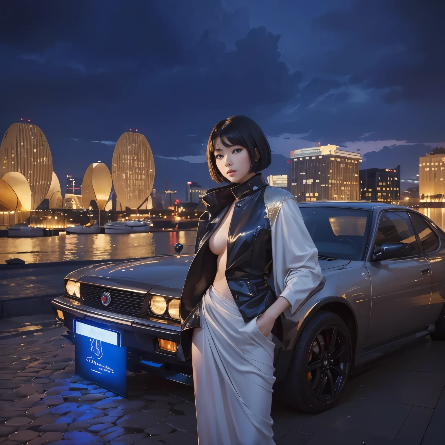 (Best quality, 8k, 32k, Masterpiece, UHD:1.2) "Generate a captivating artwork featuring a young Japanese girl model with short, sleek black hair styled in a chic bob haircut. Envision her bathed in dramatic cinematic lighting, creating an atmosphere of allure and mystery. Emphasize a romantic aesthetic vibe, showcasing the model in a poised and elegant pose that evokes a sense of intimacy and sophistication. Utilize warm and soft tones to enhance the romantic ambiance, and consider incorporating elements like flowing fabrics or flowers to add a touch of ethereal beauty. Capture the essence of romance and beauty through the model's expression, the play of light and shadows, and the overall aesthetic, creating a visually compelling and emotionally resonant piece." (perfect eyes), flawless skin, flawless face, cinematic, tight body, ((well-proportion female hands)), ((female hands with five digits))