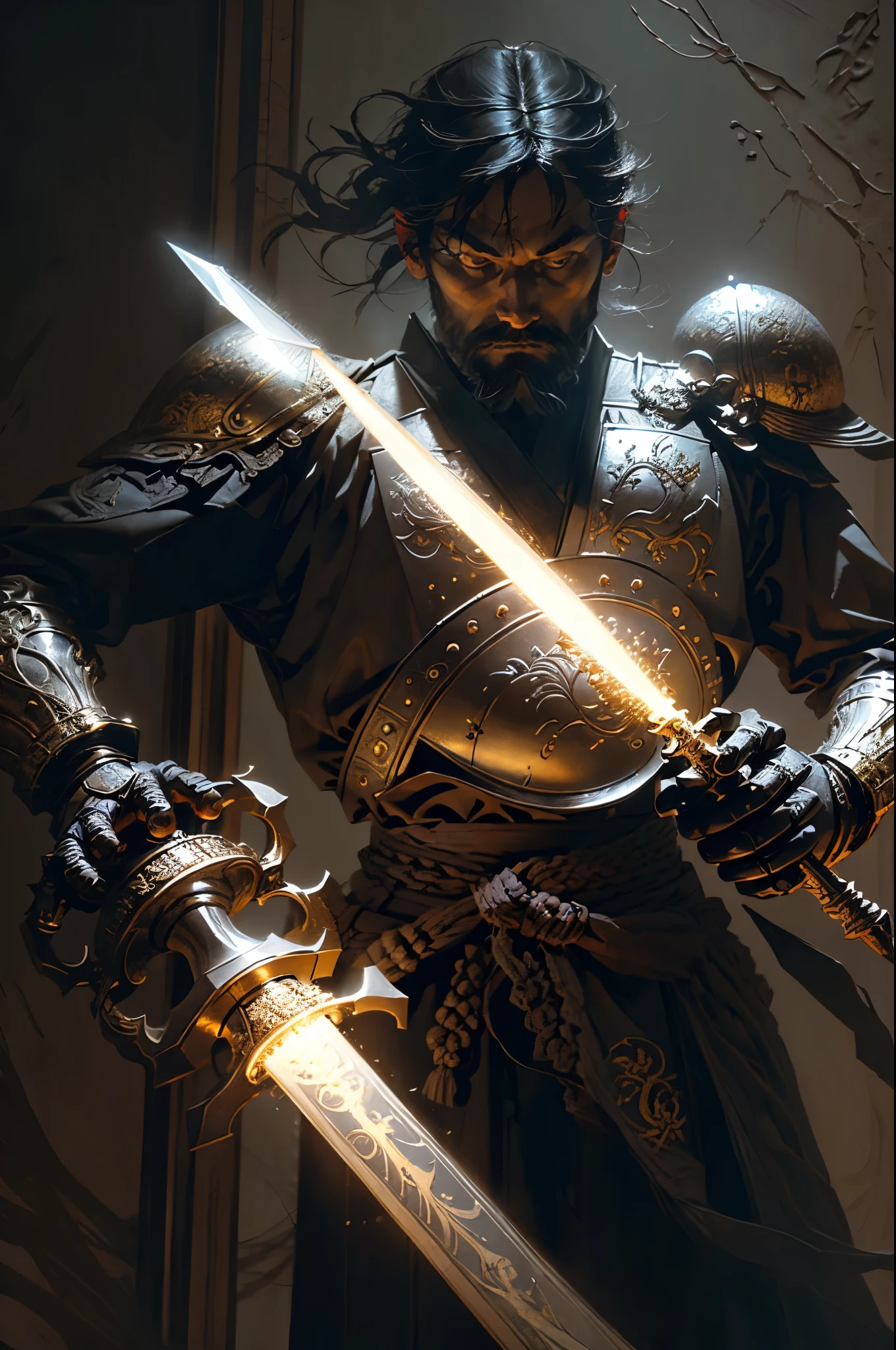 Create a King with armor and a sword in his hand.