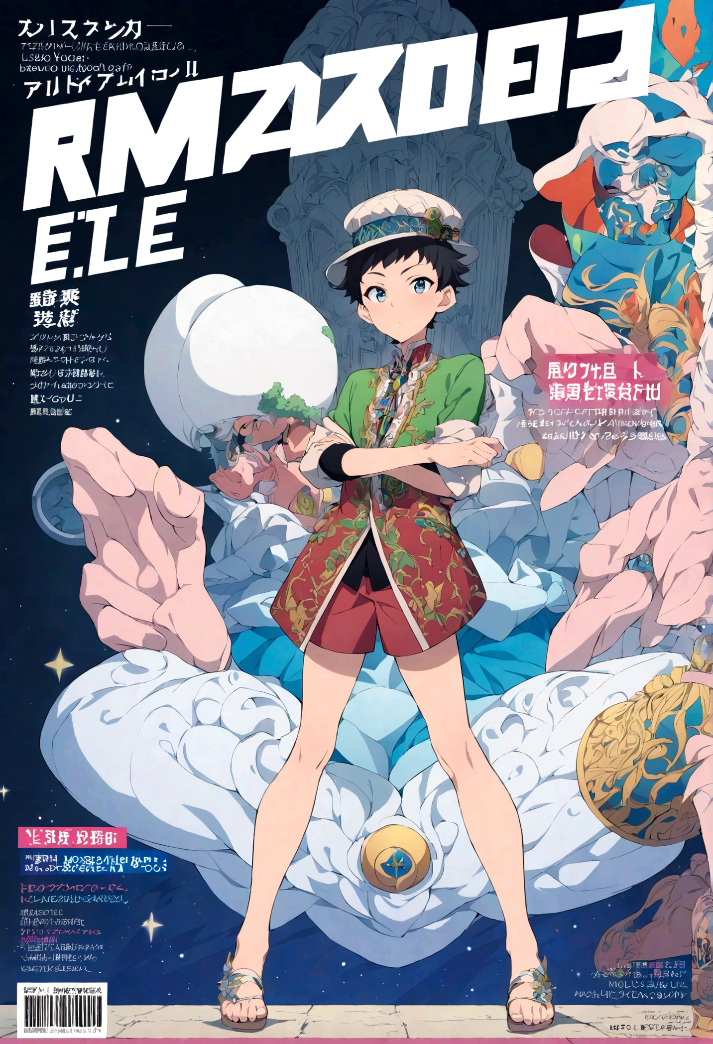 pose man in youthful clothing, colorful, highly detailed, full body, anime style, magazine cover