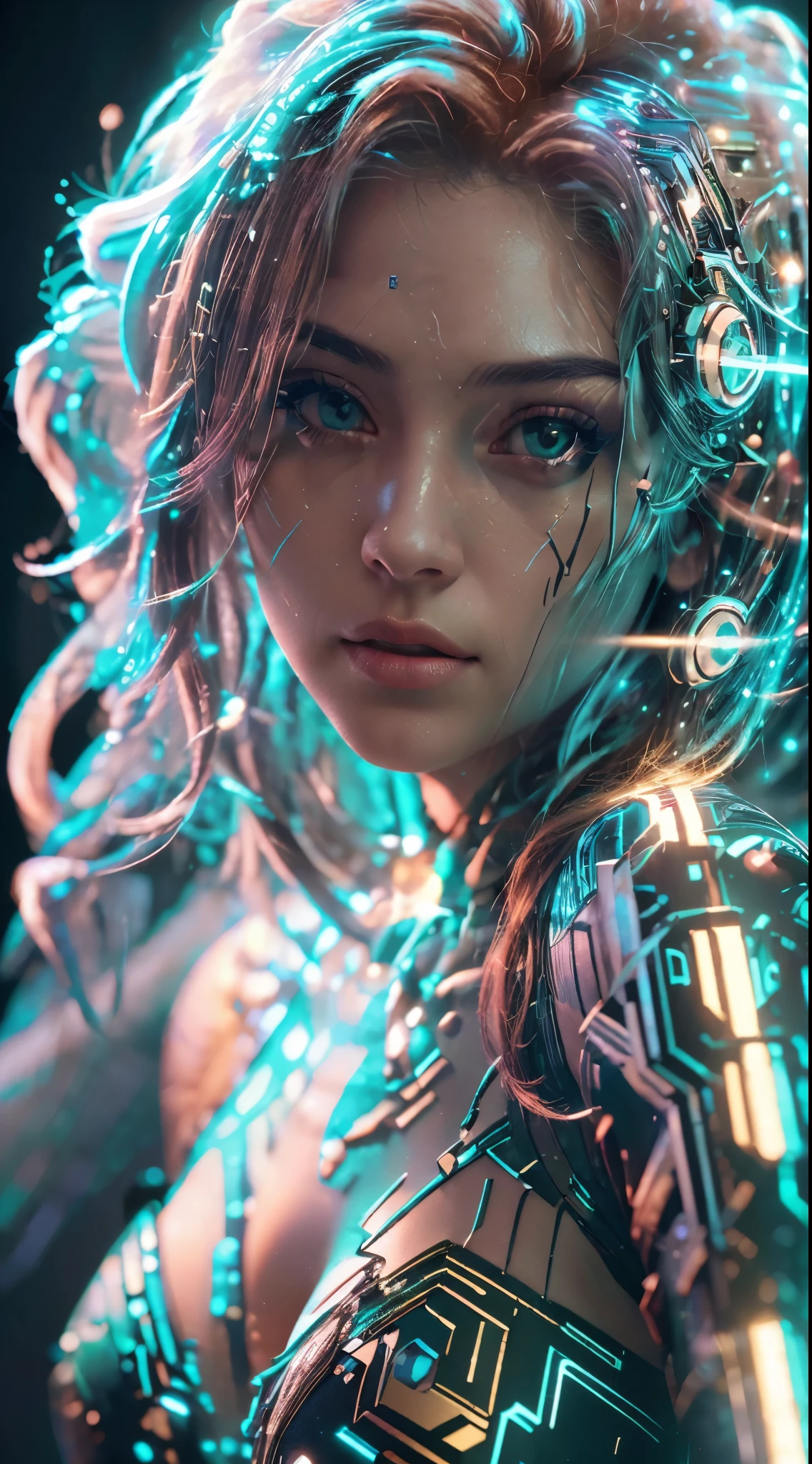 ((Best quality)), ((masterpiece)), (detailed:1.4), 3D, an image of a beautiful cyberpunk female with thick voluminous hair,light particles, pure energy chaos antitech,HDR (High Dynamic Range),Ray Tracing,NVIDIA RTX,Super-Resolution,Unreal 5,Subsurface scattering,PBR Texturing,Post-processing,Anisotropic Filtering,Depth-of-field,Maximum clarity and sharpness,Multi-layered textures,Albedo and Specular maps,Surface shading,Accurate simulation of light-material interaction,Perfect proportions,Octane Render,Two-tone lighting,Wide aperture,Low ISO,White balance,Rule of thirds,8K RAW