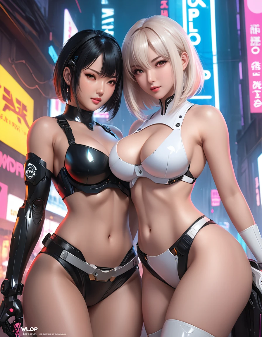 two anime girls in black and white with glowing breasts, oppai cyberpunk, wlop and artgerm, range murata and artgerm, wlop and sakimichan, extremely detailed artgerm, artgerm and rossdraws, biomechanical oppai, artgerm and genzoman, artgerm and wlop