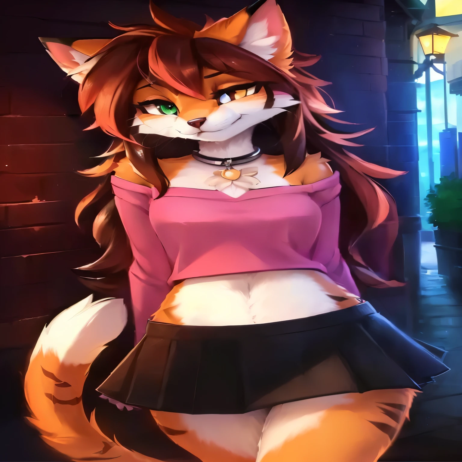 a cartoon cat with a skirt and a pink top, fursona wearing stylish clothes, female fursona, female furry mini cute style, very very beautiful furry art, pov furry art, an anthro fox, furry art!!!, fursona art, furry fursona, commission for high res, furry character, furr covering her chest, furry character portrait