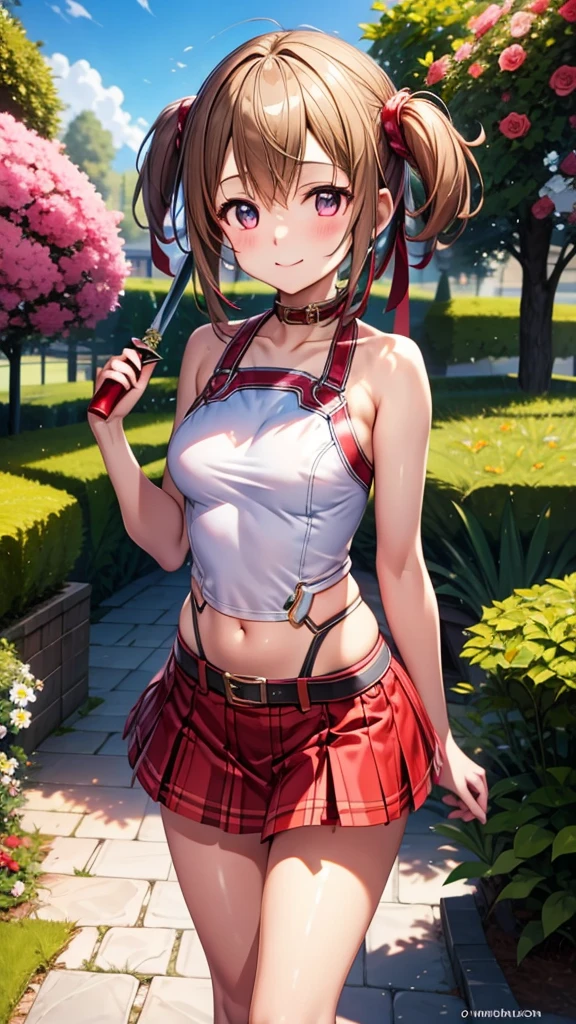 (masterpiece, best quality photos,:1.2), silica、standing、colored shiny eyes,1 girl,silica、In a garden full of flowers,exterior,warm light,sunny clear sky,master piece,highest quality,perfect image quality,beautiful and kind,High resolution,Enhanced detail、 silica-sword art,Completely naked