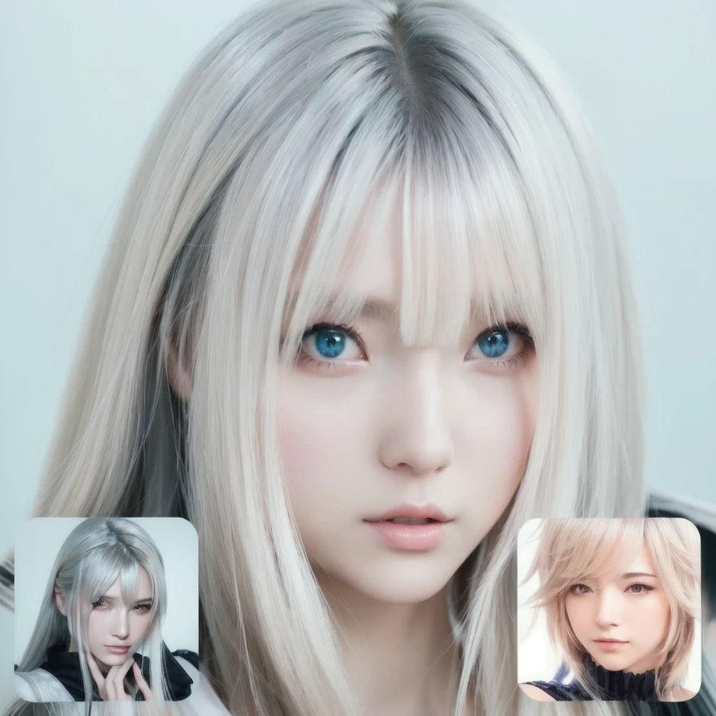 tem a foto de uma boneca com cabelos loiros e olhos azuis, final fantasia face, estilo de final + fantasia + 1 5, final fantasia character, tifa lockhart com cabelo branco, anime hiper realista, from final fantasia, final fantasia style, cabelo de nuvem, white cabelo de nuvem, Sakimi-chan, anime de rosto altamente detalhado, cabelos brancos como nuvens, anime fotorrealista
