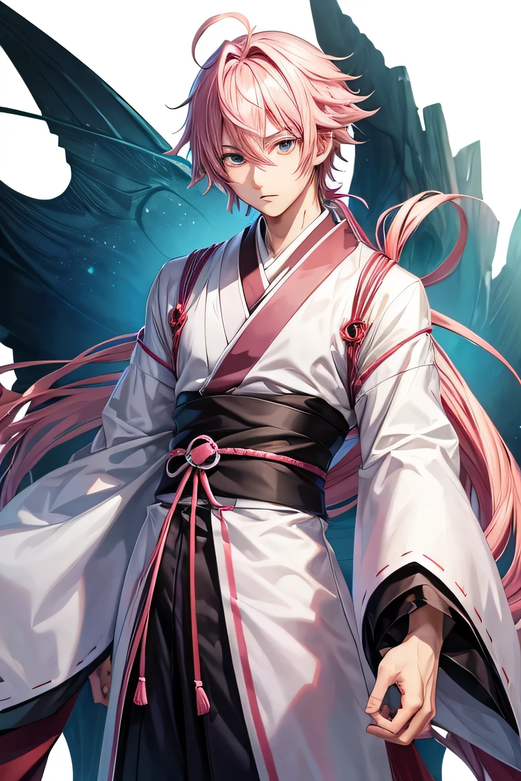 male anime character pink large hair stretched white eyes japanese clothes konoha