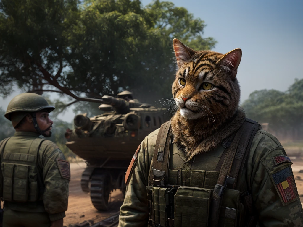 Hallucination, daydream , Bokeh , cat shit one , Vietnam War , (rabbit American soldier) and cat Vietnamese guerrilla , hairy fur , day time bush , War Movie climax scene
