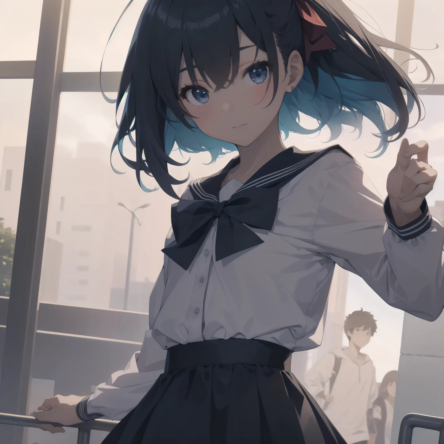 ultra-absurdres-Top quality by artist God, ultra-detailed, high resolution, anime moe artstyle, best anime 8k konachan wallpaper, pixiv contest winner, pool:2810, perfect anatomy,break, 1girl, (Please draw a girl walking sleepily to school alone. )break,(Solo,little female, 13-year-old:1.3),Full limbs, complete fingers,a junior high school student, (very short hair), short cut, flat chest, , small butt, small black eyes, beautiful detailed eyes, well-proportioned iris and pupils, expressive eyes, highres detailed hair, soft expression, salor school_uniform, sailor collar, serahuku, bow, pleated skirt,(Detailed Lighting), (Detailed background), in the School commute route. break,super detailed skin, Best cinematic lighting powered by famous artist, 8k,beauty illustration,photoshop_(medium),very aesthetic,break,((artist:nyantcha )), artist:clamp ,artist:carnelian ,artist:kantoku ,