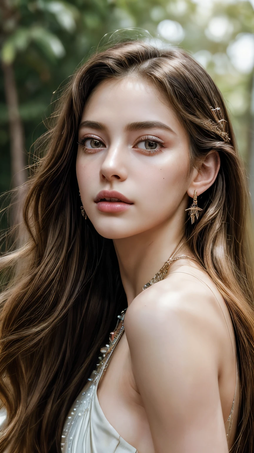 (highest quality, masterpiece, Ultra-high resolution, Photorealistic:1.4), One girl, Beautiful fine details, Detailed skin, Detailed lips, Long eyelashes, Full body portrait, Graceful posture, flowing hair, jewelry, Delicate earrings, Vibrant colors, alone, In front of the blazing fire, Slightly blurred background, Realistic lighting, Captivating Expressions,Looking at the camera