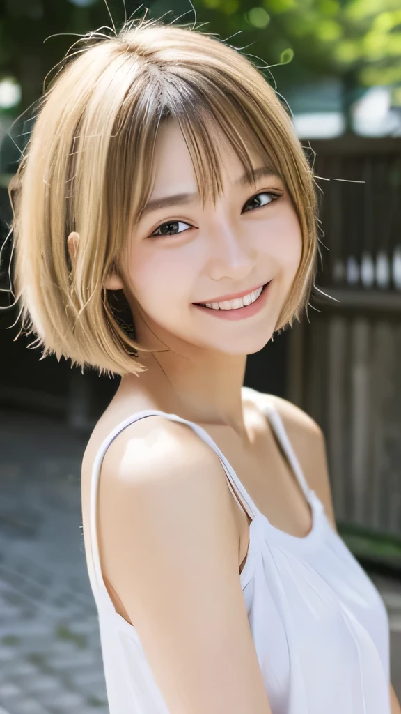 Japanese、18-year-old、Very slim、((Smiling))、Summer clothing、Blonde